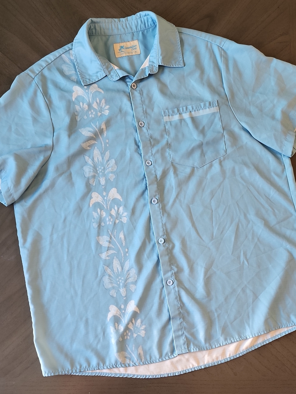 Royaura Light Blue Hawaiian-Style Short Sleeve Shirt - Men's Size XL